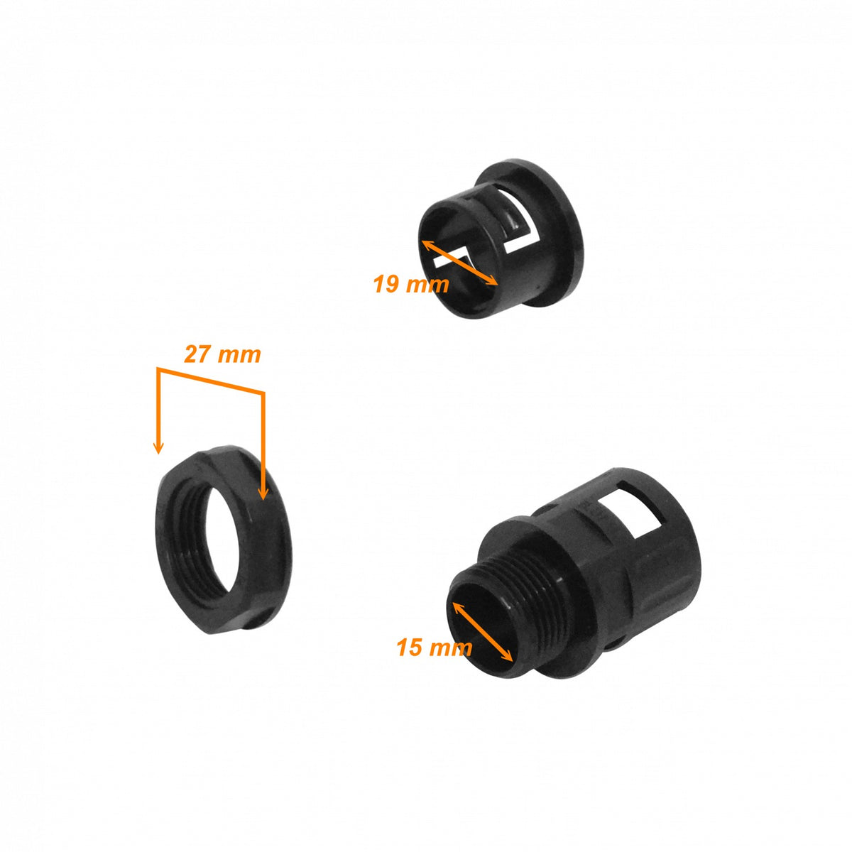FLEP19-SA Terminal de Salida 19mm Prensacables para Conduit Flexible Plástico Negro