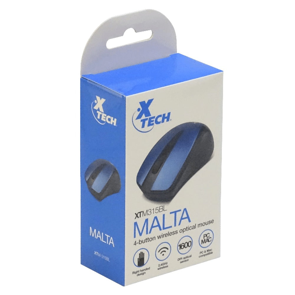 XTM-315 XTECH Ratón Inalámbrico USB, 2.4GHz, 4 Botones, Incluye 2 Pilas AAA, Color Azul o Gris
