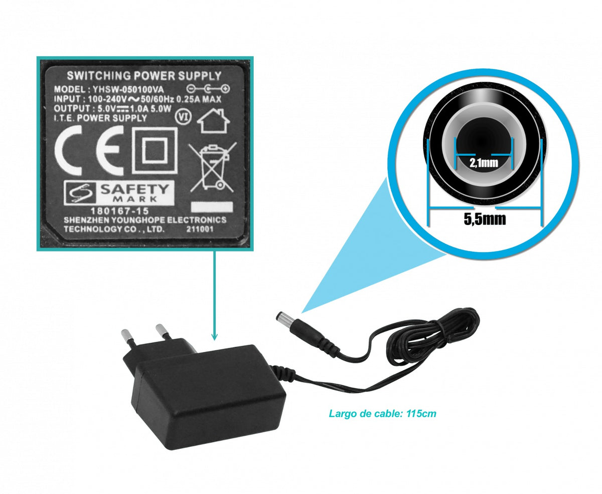 F5-1B 5V 1A Conector 5,5x2,1mm 100-240VAC Adaptador de Corriente 2.1x5.5mm