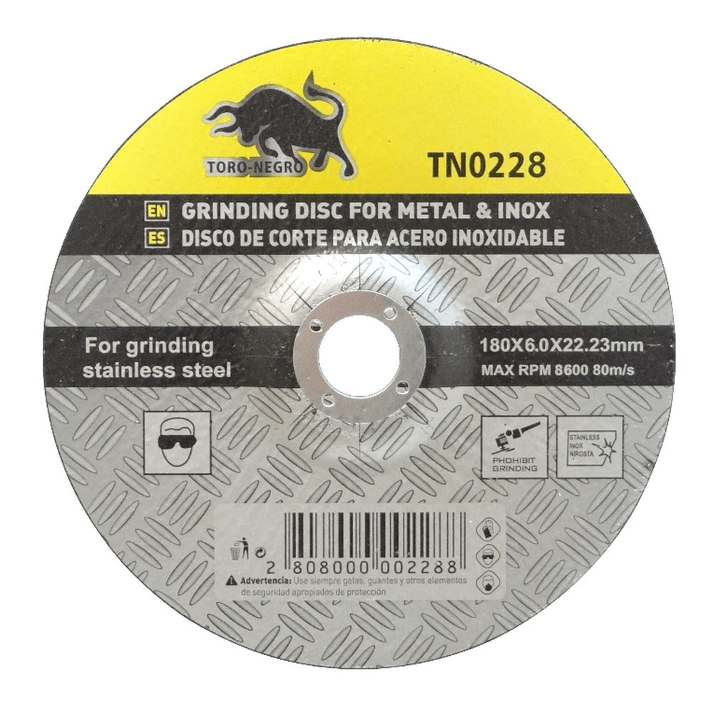 MET7-60 180mm 6mm 22,23mm Disco abrasivo para corte de metal de 8600 revoluciones por minuto y 80 metros por segundo, norma TN0228