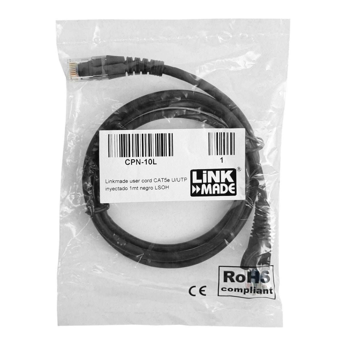 CPN-10L LINKMADE 1MT CAT5E NEGRO LSZH CABLE DE CONEXIÓN MOLDEADO MULTIHILO