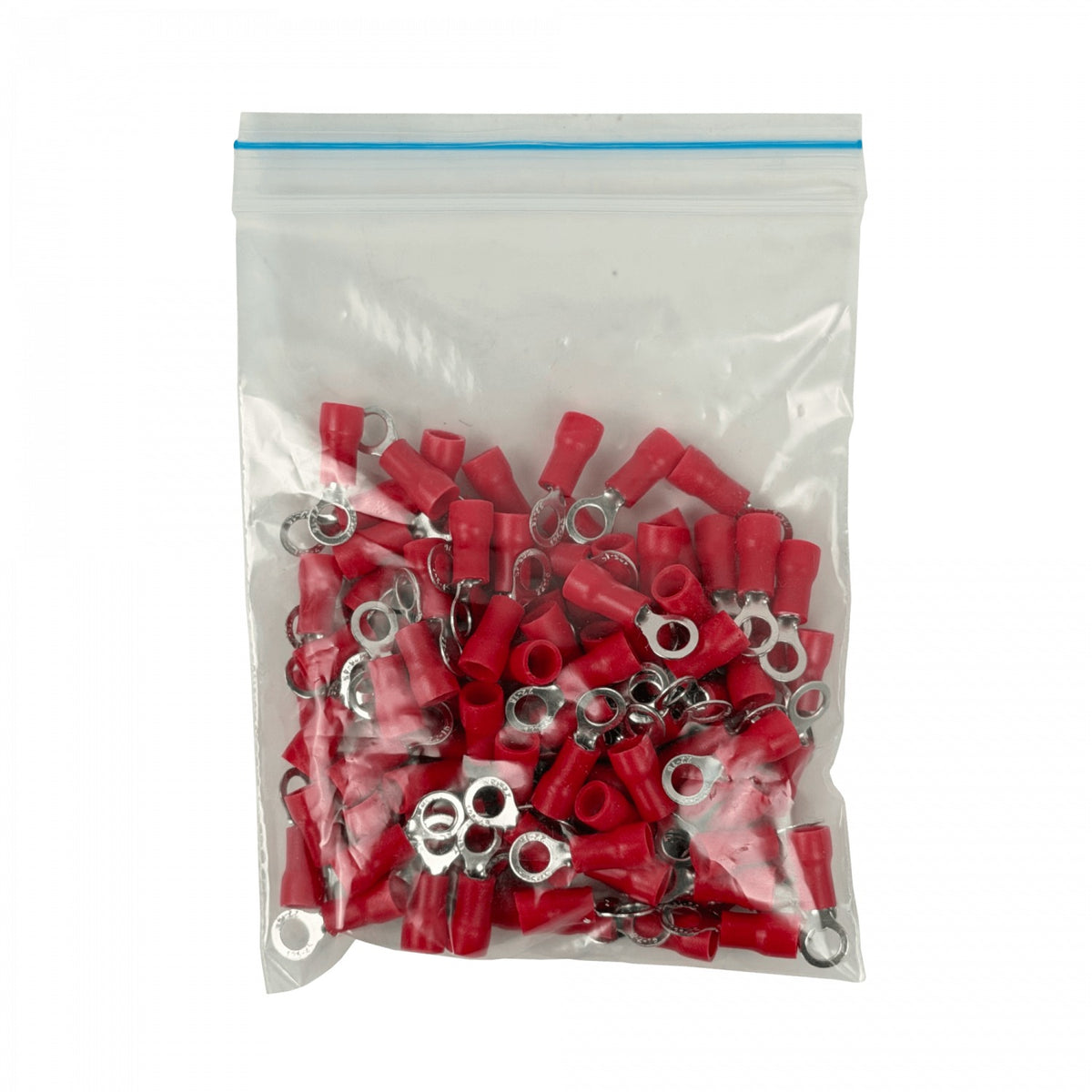 OJO-4315 Terminal Ojal de 4,3mm para cable 0,5-1,5mm², paquete de 100 unidades, conector rojo con aislamiento de PVC