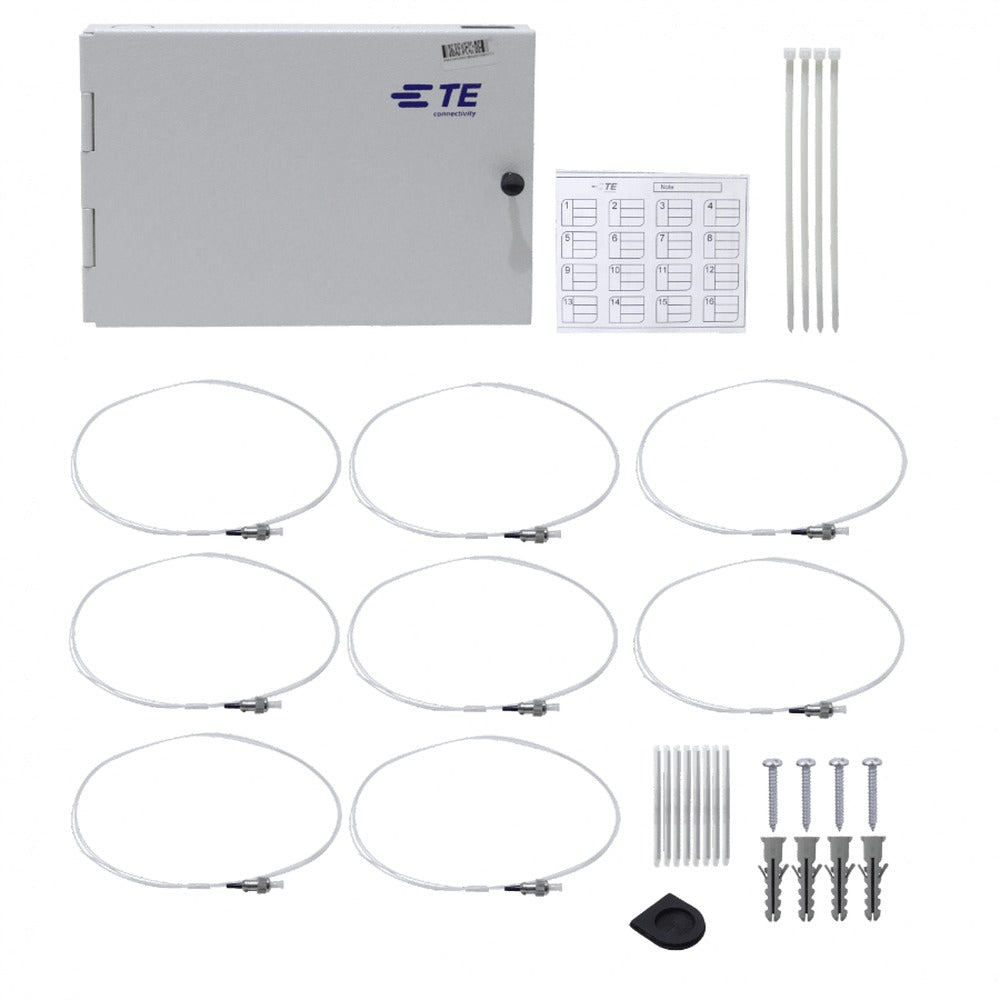 CFM-8F Caja mural cabecera gris de 30x20cm con 8 fibras FC/UPC, incluye acopladores, pigtails y manguera