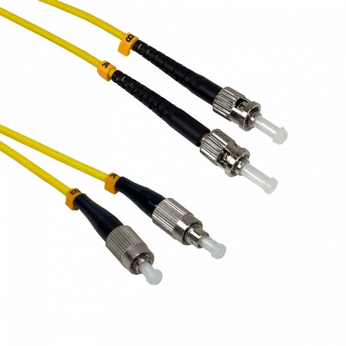 JFSTF3 Cable puente de fibra óptica monomodo dúplex ST a FC, 3 metros, diámetro 3.0mm, núcleo/revestimiento 9/125µm, cubierta LSZH