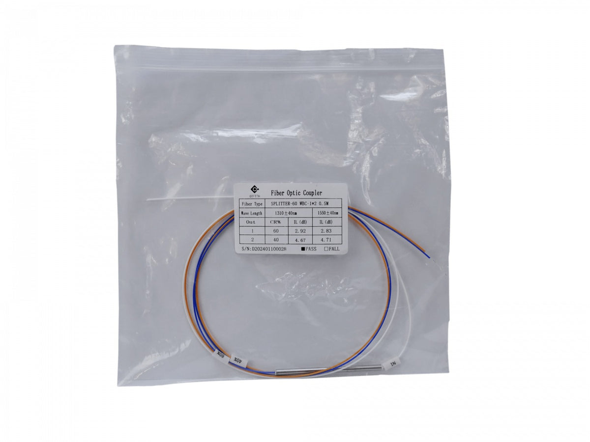 DIVI-60 Divisor óptico desbalanceado 1x2 60-40 FBT sin conectores para XPON XGPON G657A1