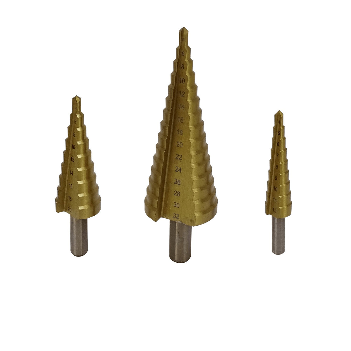 BROCA-PINO3 FERRETOOLS Juego 3-Brocas Árbol 4-12 4-20 4-32mm p/Acero HSS Graduadas