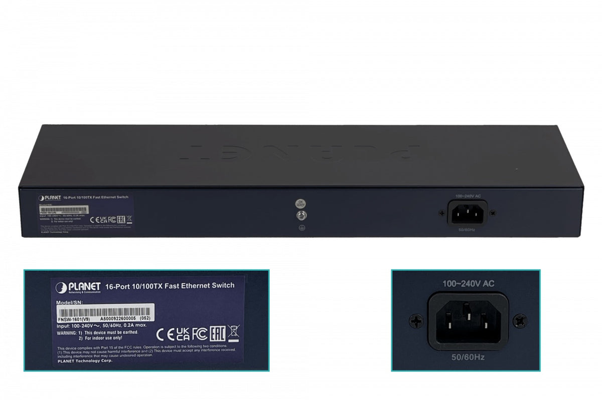 FNSW-1601 PLANET 16-100 Conmutador no-Admin-Capa2 Bastidor 220V-Directo Selector-4-funciones