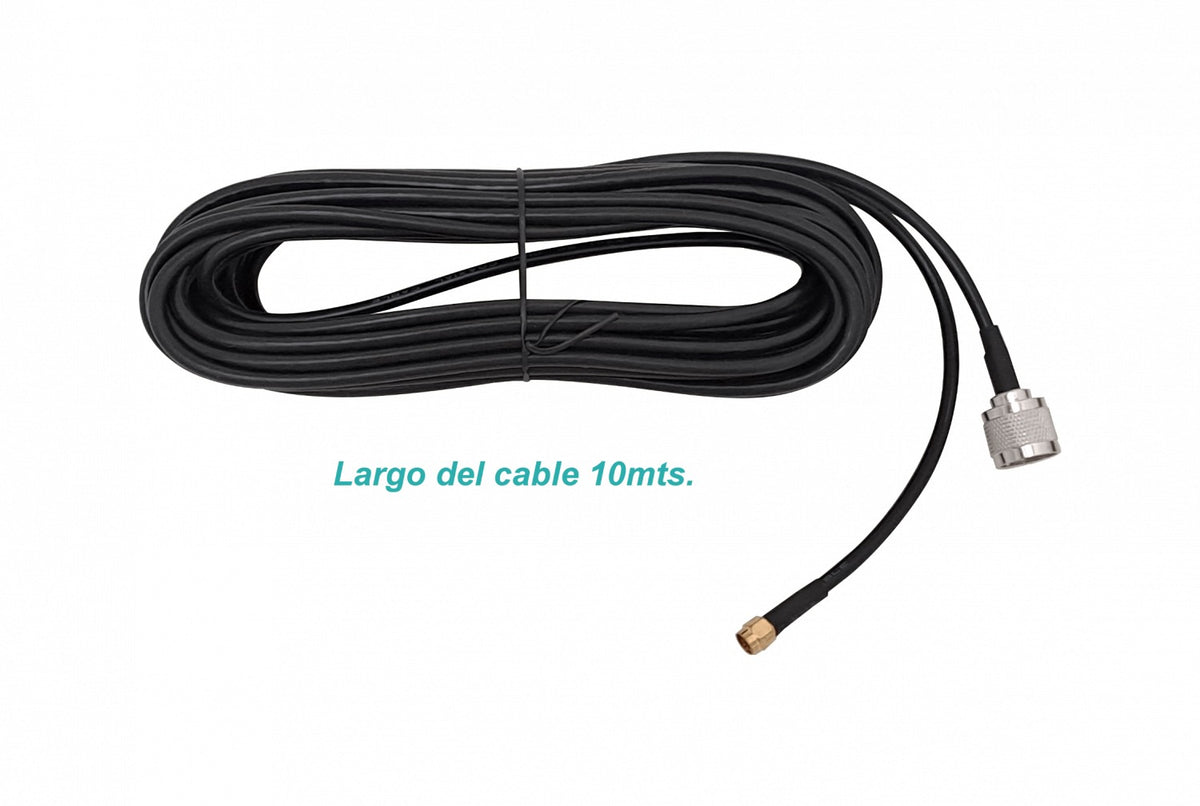 RM2NM-10. Cable coaxial RG58 de 10 metros, conector RP-SMA macho a conector N macho, color negro