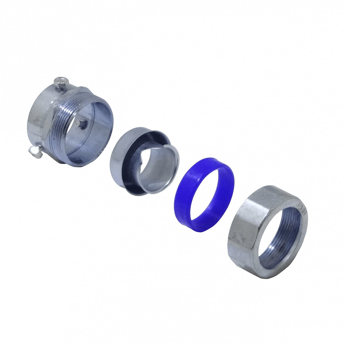 MEMT32 Conector metálico de unión EMT a conducto flexible de 32mm, rango 24-35mm a 24mm