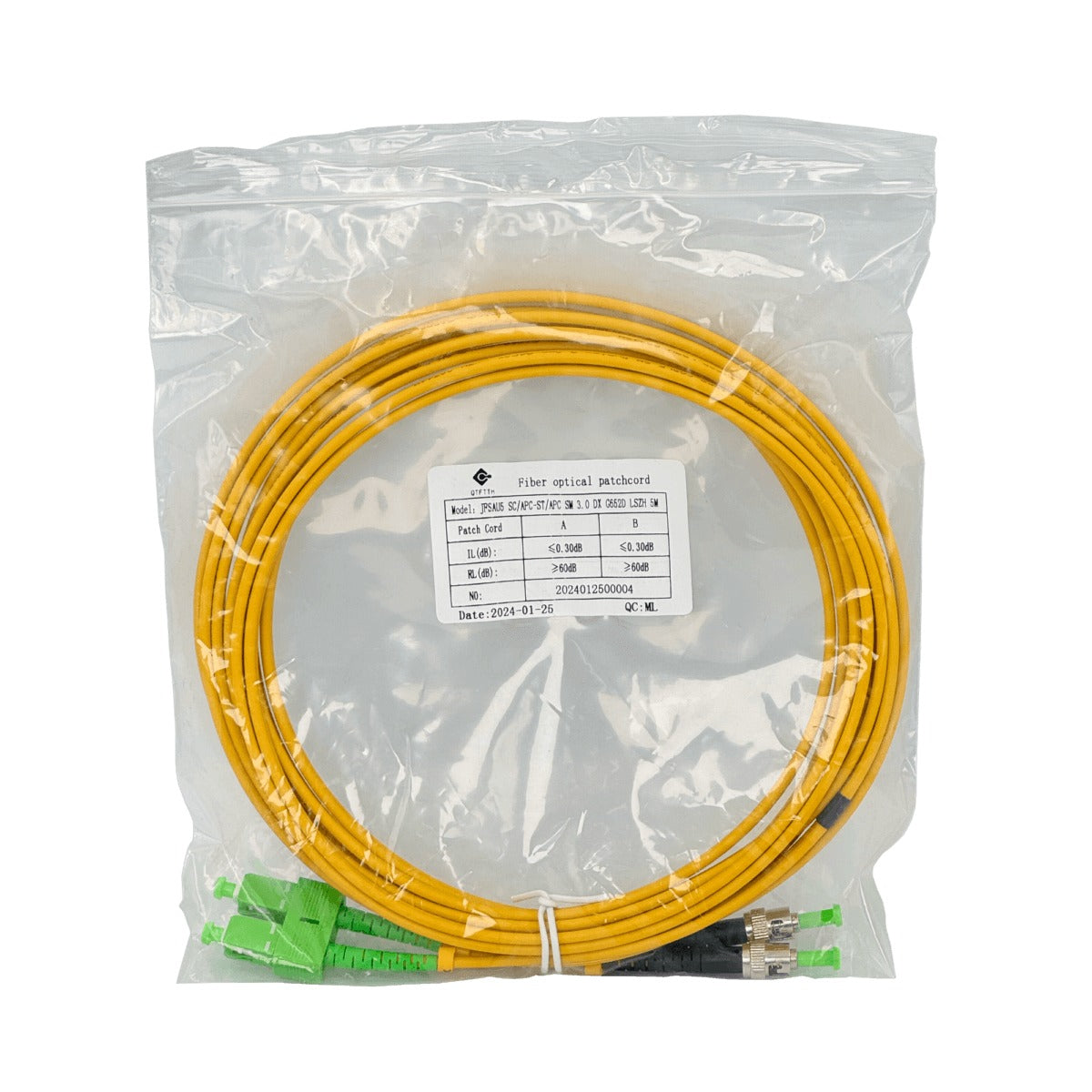 JFSAU5. 5 metros SC/APC-ST/APC Monomodo SM Dúplex Latiguillo de Fibra 9/125um 3mm