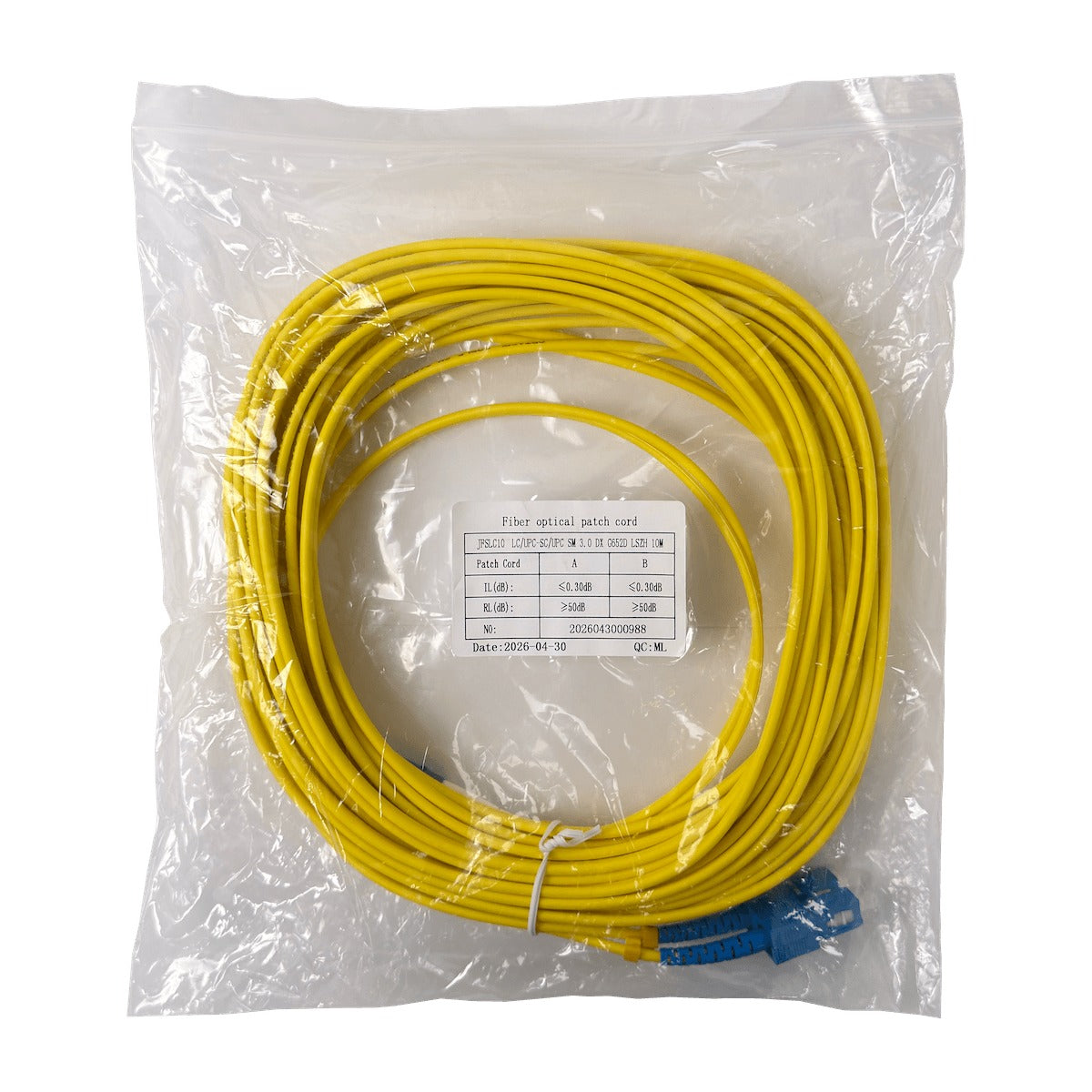 JFSLC10 Cable jumper de fibra óptica monomodo SM dúplex LC-SC/UPC de 10 metros, núcleo 9/125um, diámetro 3mm