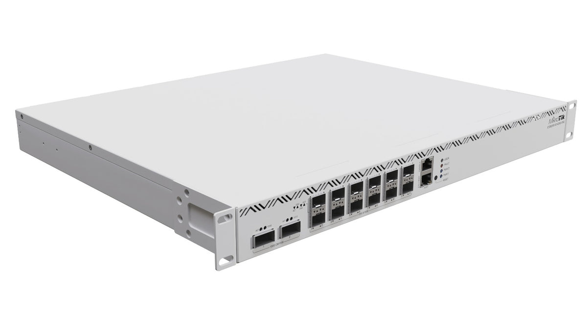 CCR2216-1G-12XS-2XQ Enrutador MIKROTIK con 2 puertos QSFP28 de 100G, 12 SFP28, 1 gestión 1000Base-T, licencia L6, doble fuente 220 VAC, requiere cables C13