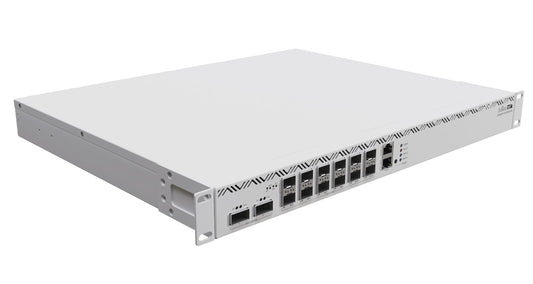 CCR2216-1G-12XS-2XQ Enrutador MIKROTIK con 2 puertos QSFP28 de 100G, 12 SFP28, 1 gestión 1000Base-T, licencia L6, doble fuente 220 VAC, requiere cables C13