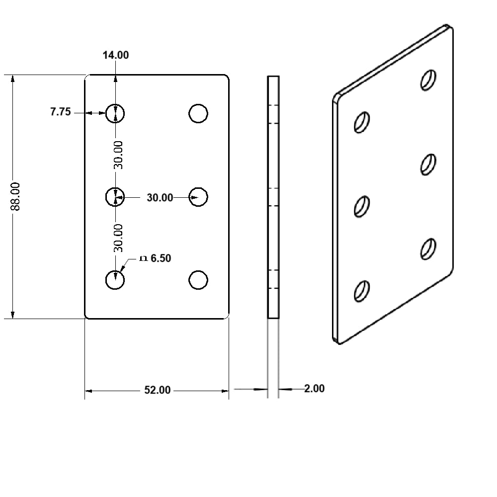 Placa de empalme rectangular para perfil ranurado 30x60 mm acabado mate (lote de 2 unidades)