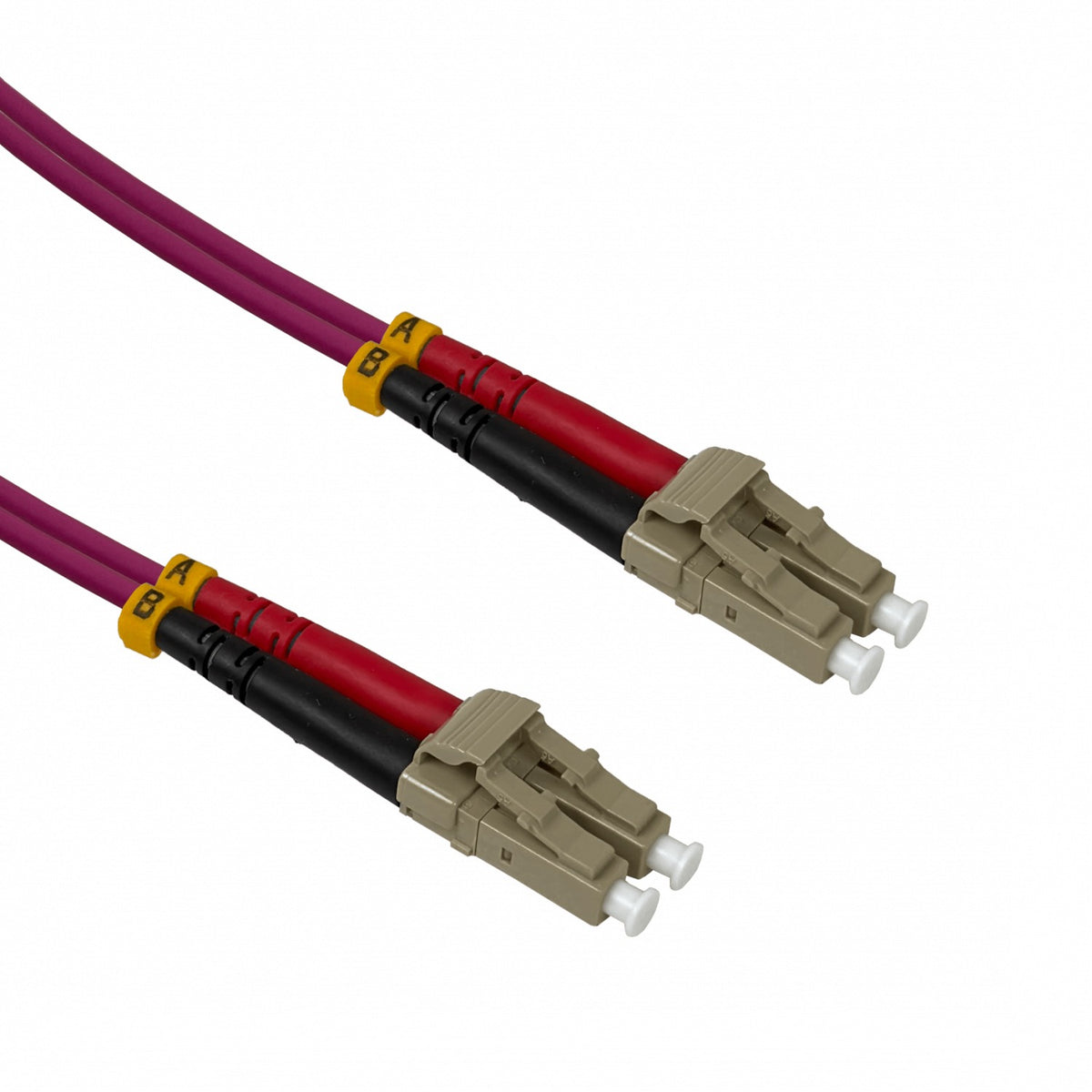 JF4LL25. Cable puente de fibra óptica multimodo OM4 dúplex LC-LC de 25 metros, núcleo/revestimiento 50/125 µm, diámetro 3 mm, cubierta LSZH