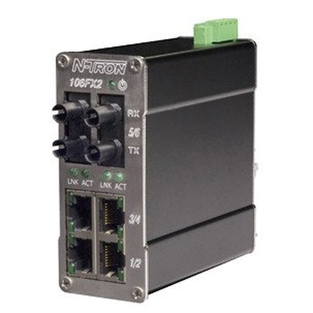 Industrial, Unmanaged Gigabit Ethernet Switch, 6 Ports, DIN Rail, RJ45 x 4, ST x 2, 1.2Gbps