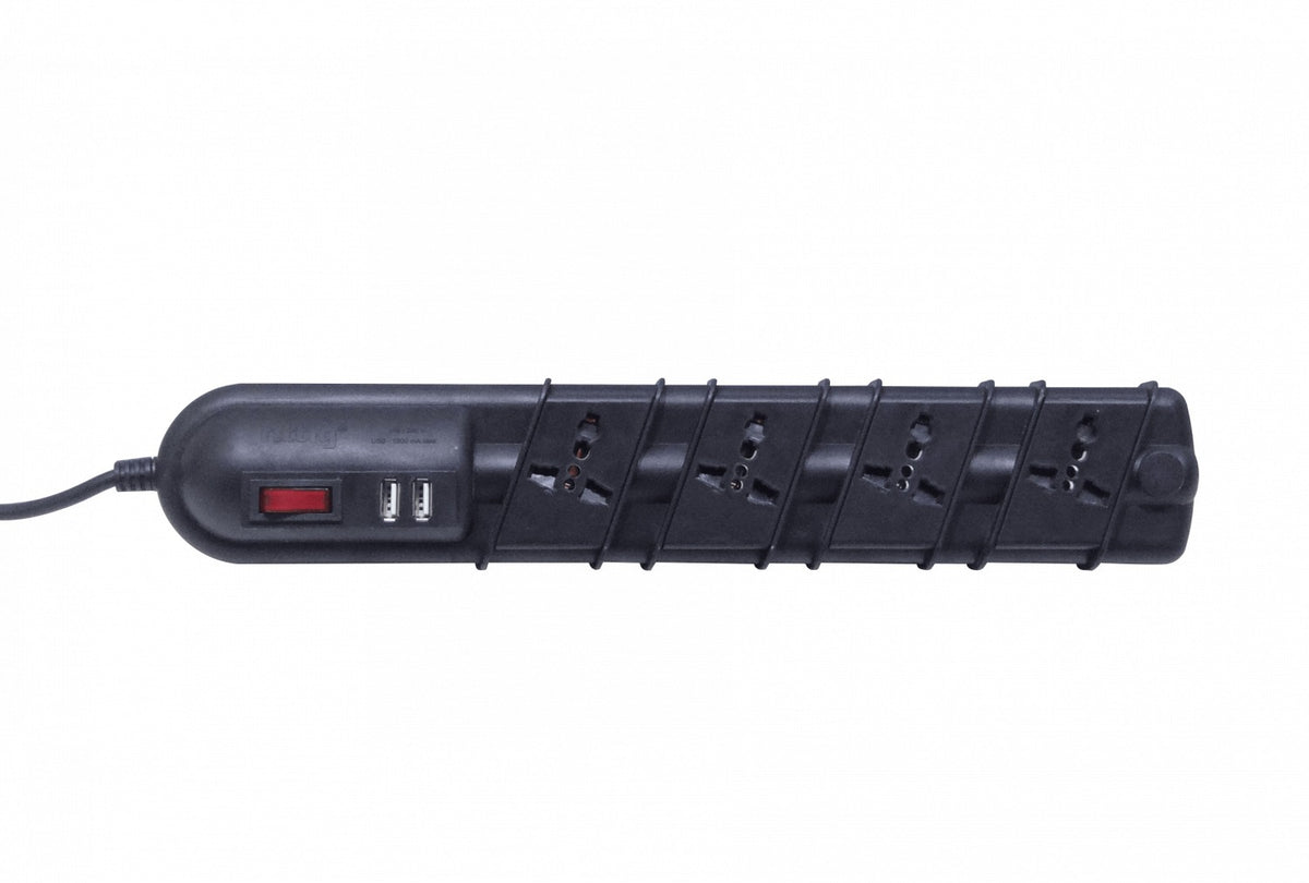 ELG-35NT RITTIG Extensión eléctrica negra 3 metros 5 tomas múltiples 2 puertos USB 5V 10A-250V 2200W con luz piloto e interruptor