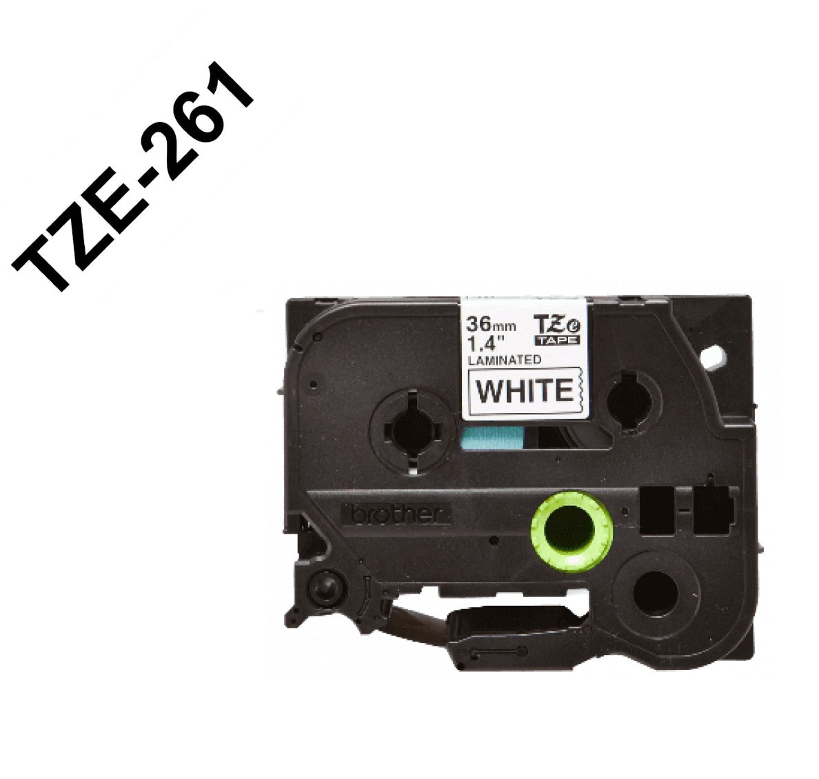 TZE-261 BROTHER 36mm Negro en Fondo Blanco Cinta 8mt p/PT-P900W PT-9700PC