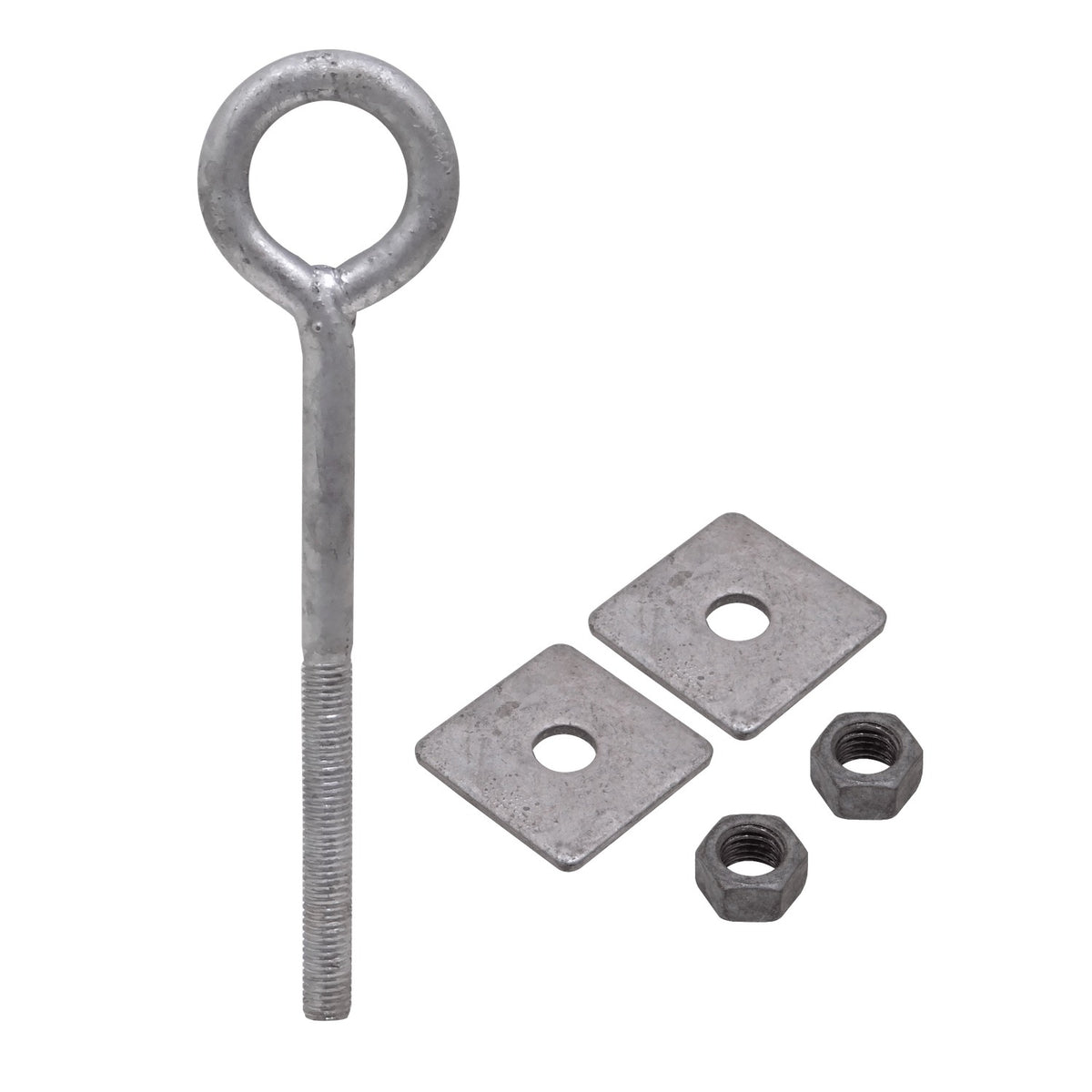 GTL01058 Perno de ojo 5/8 x 8 pulgadas con 2 tuercas hexagonales de 15/16 y 2 placas de 6x6 cm