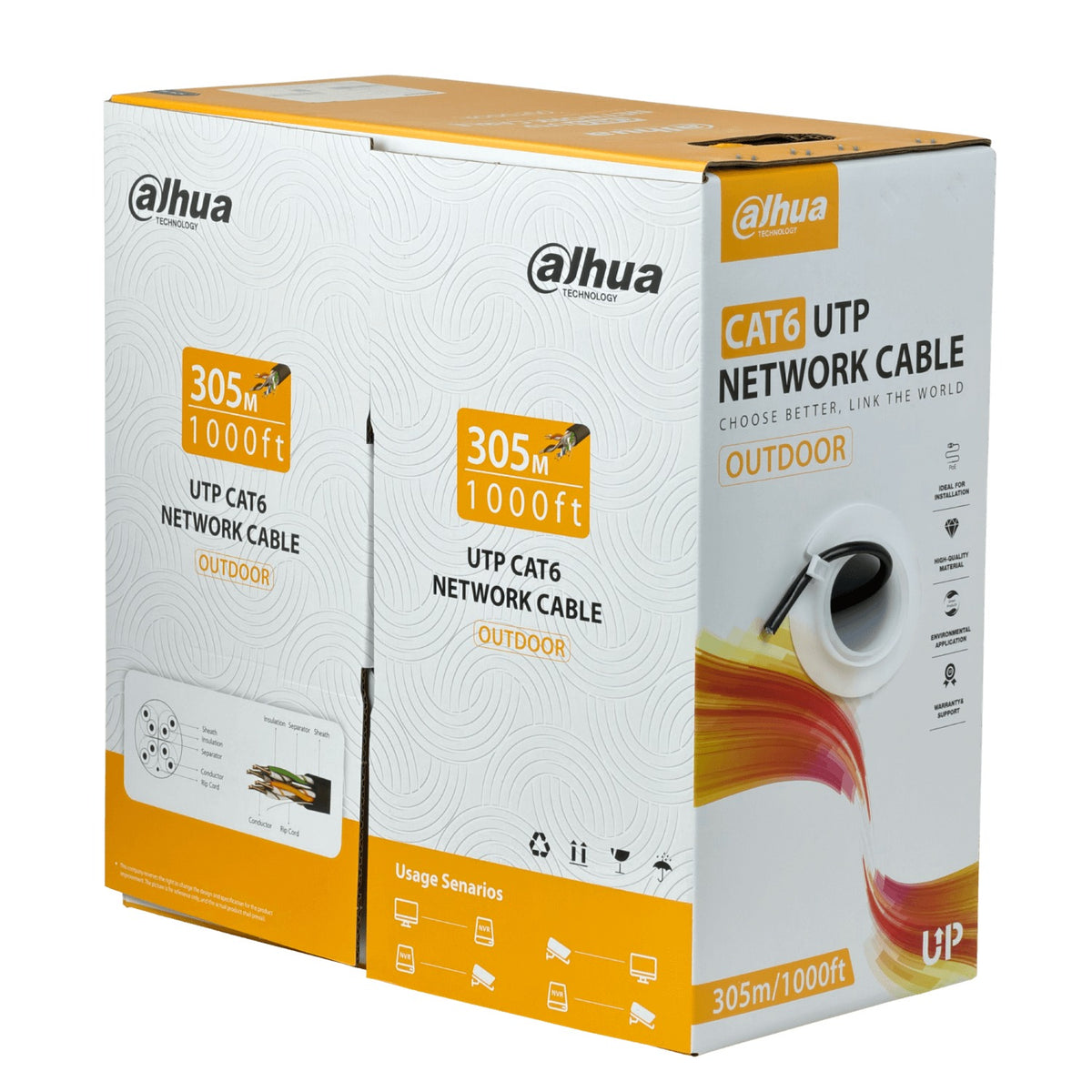 CBX6D-UN3 DAHUA Bobina de 305m Cable UTP Cobre Núcleo Sólido Cat6 Negro AWG23 PFM920-6U