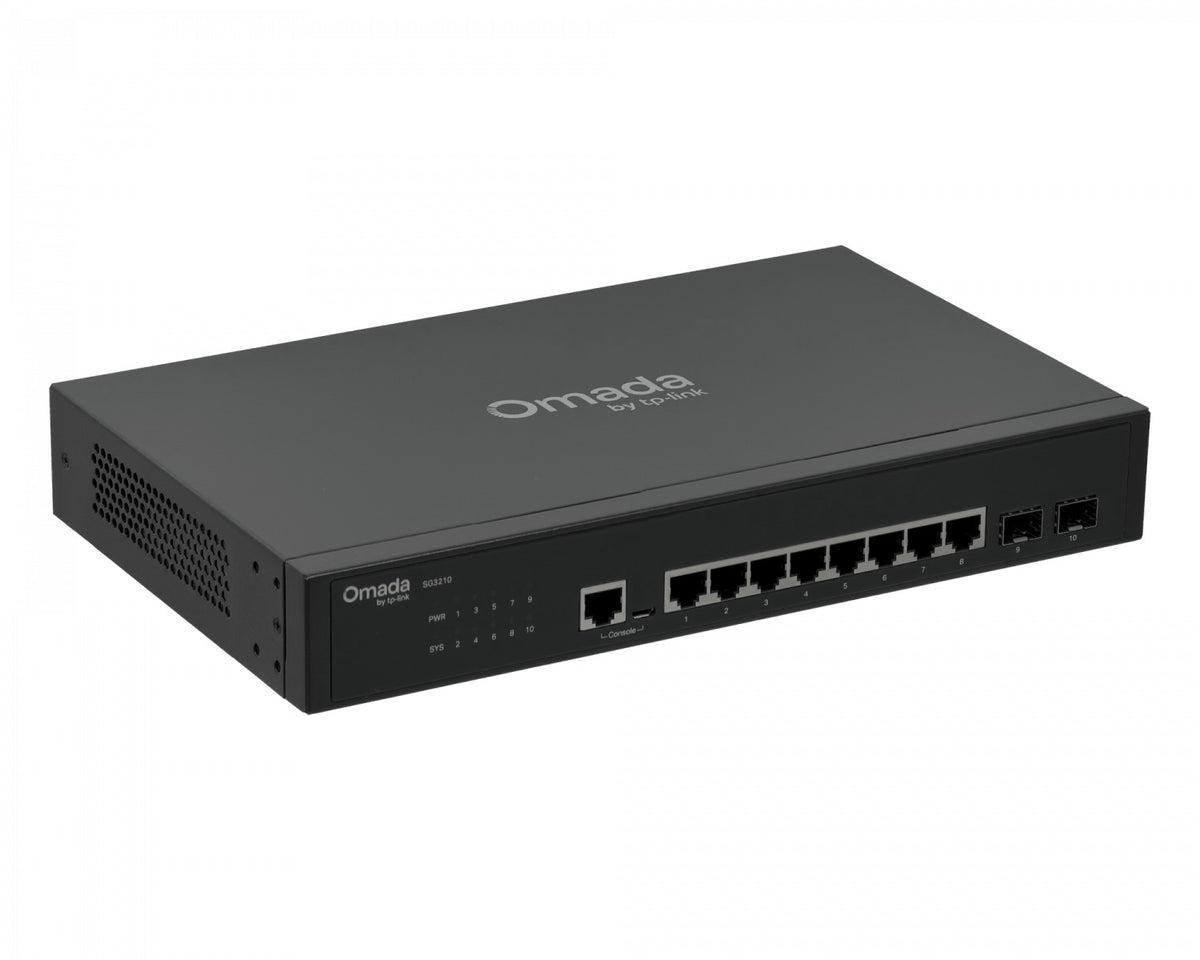 TL-SG3210 Switch gestionable TP-LINK de 8 puertos Gigabit, 2 ranuras SFP y consola RS232-RJ45, montaje en rack, modelo T2500G-10TS