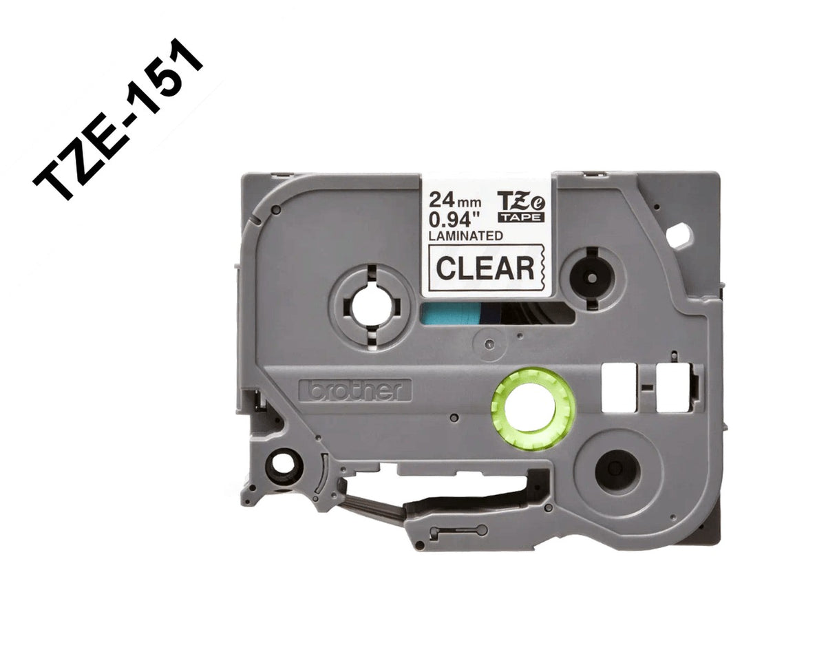 TZE-151 Cinta compatible BROTHER 24mm impresión negra sobre fondo transparente largo 8m para equipos PT-E550WVP/D600VP
