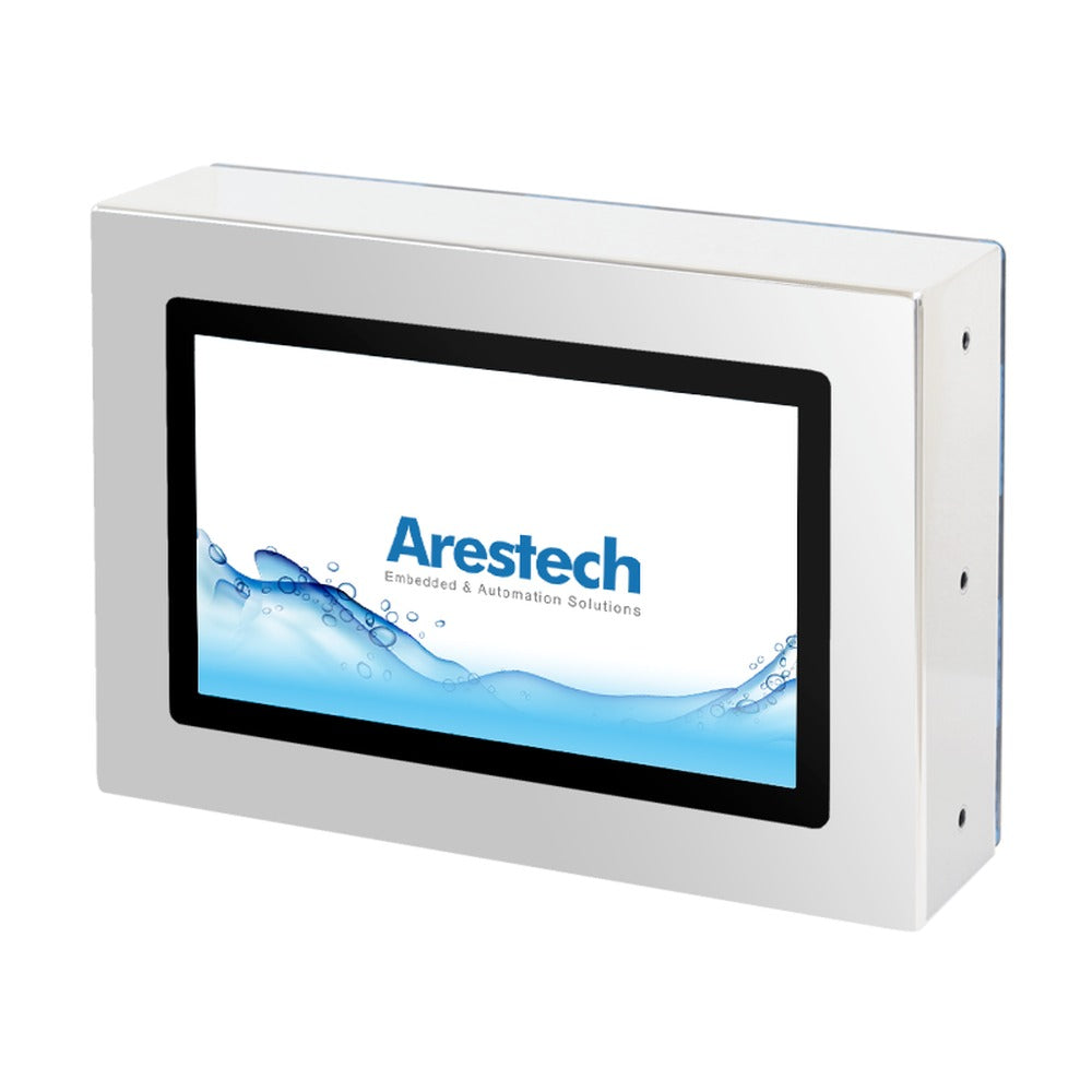 10.1" 16:9 (1280 x 800), 450nits, Stainless Steel 316 Full IP66/69K Protection, Fanless Panel PC with Intel Pentium N4200 CPU, Projected Capacitive Touch, 4G RAM, 64G SSD, 1 VGA, 2 USB 2.0, 1 RS-232/422/485, 1 GbE, DC 9-36V (M12 Connector)