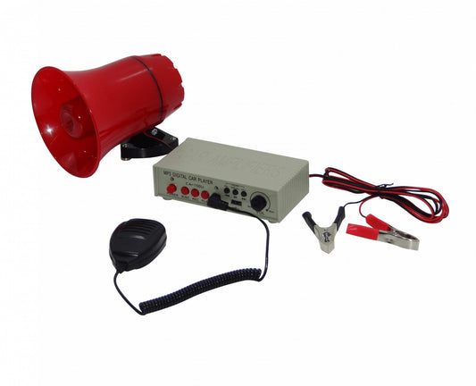 MEGAFONO-MP3 Megafono MP3-USB 25W 12V-24VDC p/Auto Graba-120seg. inc-Mic-3,5mm