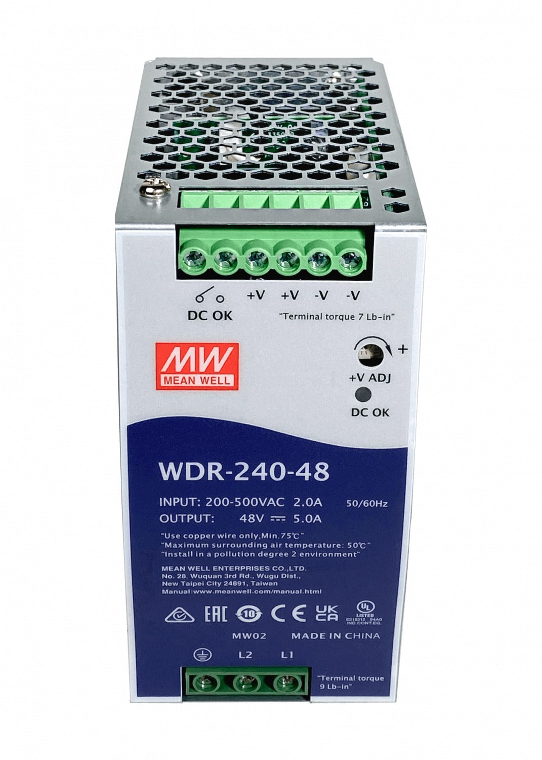 WDR-240-48 MEANWELL 180-550VAC 48VDC 240W 5A Ancho-63mm Carril-DIN Fuente de Alimentación