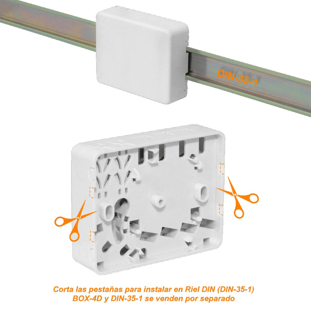 BOX-4D Caja Blanca para Carril-DIN incluye-4-Manguitos 2-CL-Rectangulares IP20 para Fibra Óptica NAP vista 3