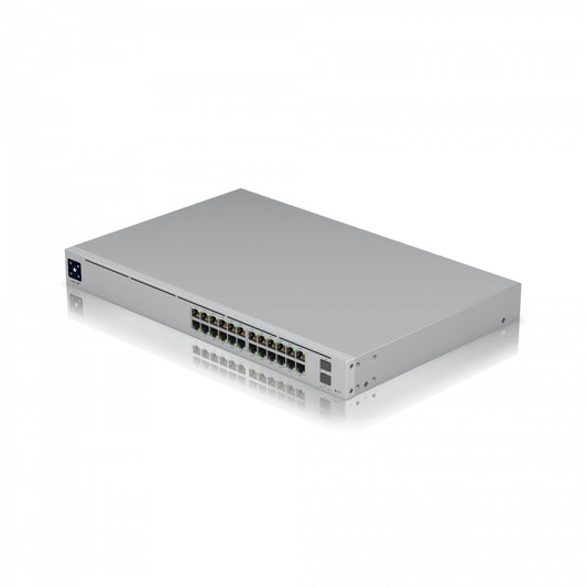 USW-PRO-24-POE. Interruptor UniFi de capa 2 UI con 24 puertos PoE 1000, 400 W totales, 2 SFP+ 10G, ranura USP opcional, modelo USW-PRO-24-POE-EU de UBIQUITI
