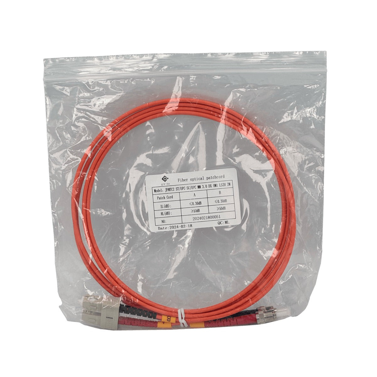 JFMTC2. Latiguillo de fibra óptica multimodo OM1 de 2 metros, conectores ST-SC, dúplex, núcleo 62.5/125 µm, LSZH