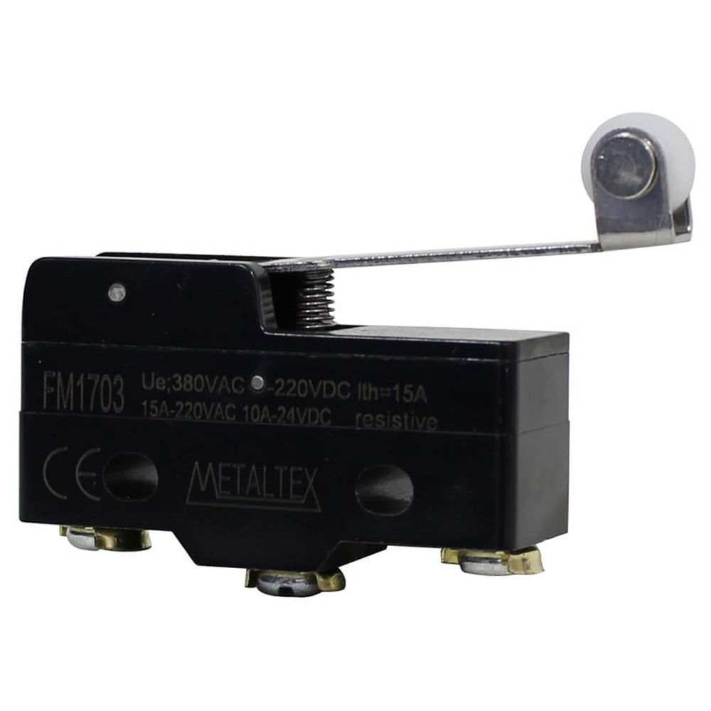 Fines de carrera plástico15A/250VCA SPDT serie FM1 - Palanca corta con roldana