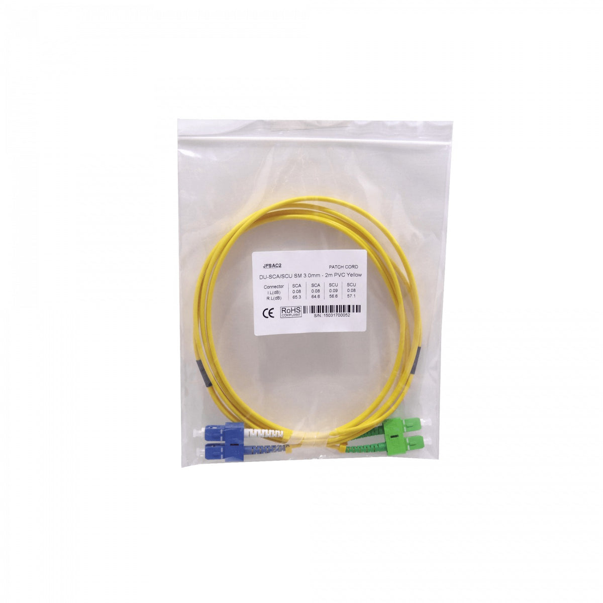 JFSAC2 2 metros SC/APC a SC/UPC Monomodo SM Dúplex Latiguillo de Fibra Óptica 3mm