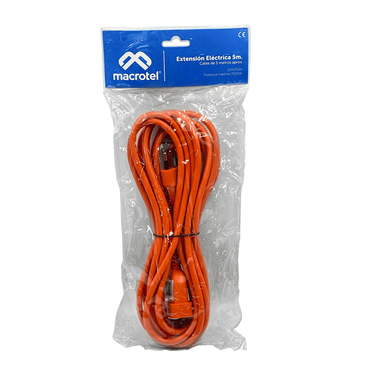 ME-1205 MACROTEL Alargador Eléctrico Naranja de 5 Metros 10A con Enchufe Tipo Chileno