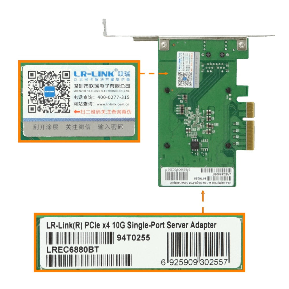 PCIE-10G LRLINK 1-10G-RJ45 PCIe-x4 Adaptador de Red para Servidor 10gbps LREC6880BT AQC107