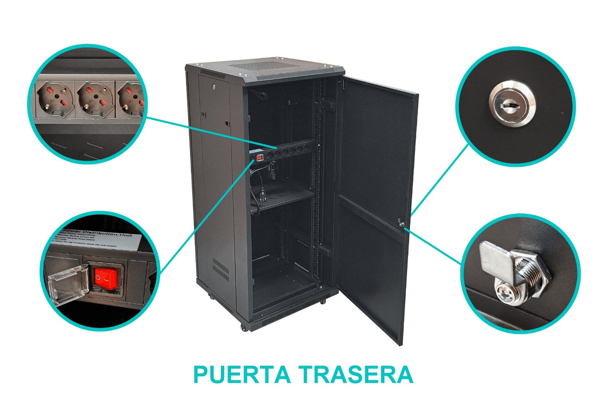 RK27-6LF Rack 27U Ciego Fondo-60cm Ancho-19pulg Piso Ruedas Bandeja-30cm PDU