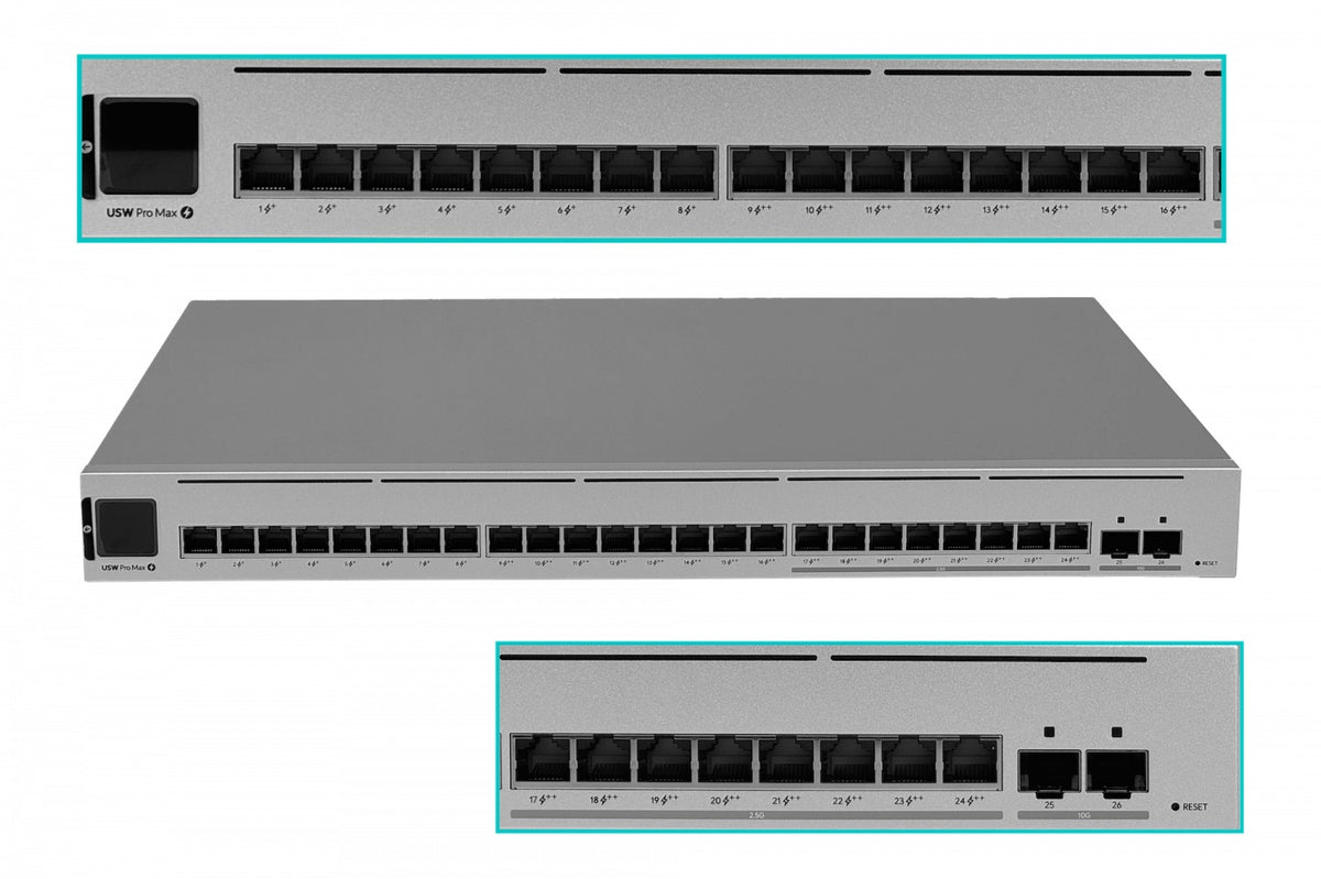 USW-PRO-MAX-24. UI Et 8-2500 16-1000 2-SFP+10G USP-opcional req-Conmutador UniFi L3 USW-PRO-MAX-24-EU UBIQUITI