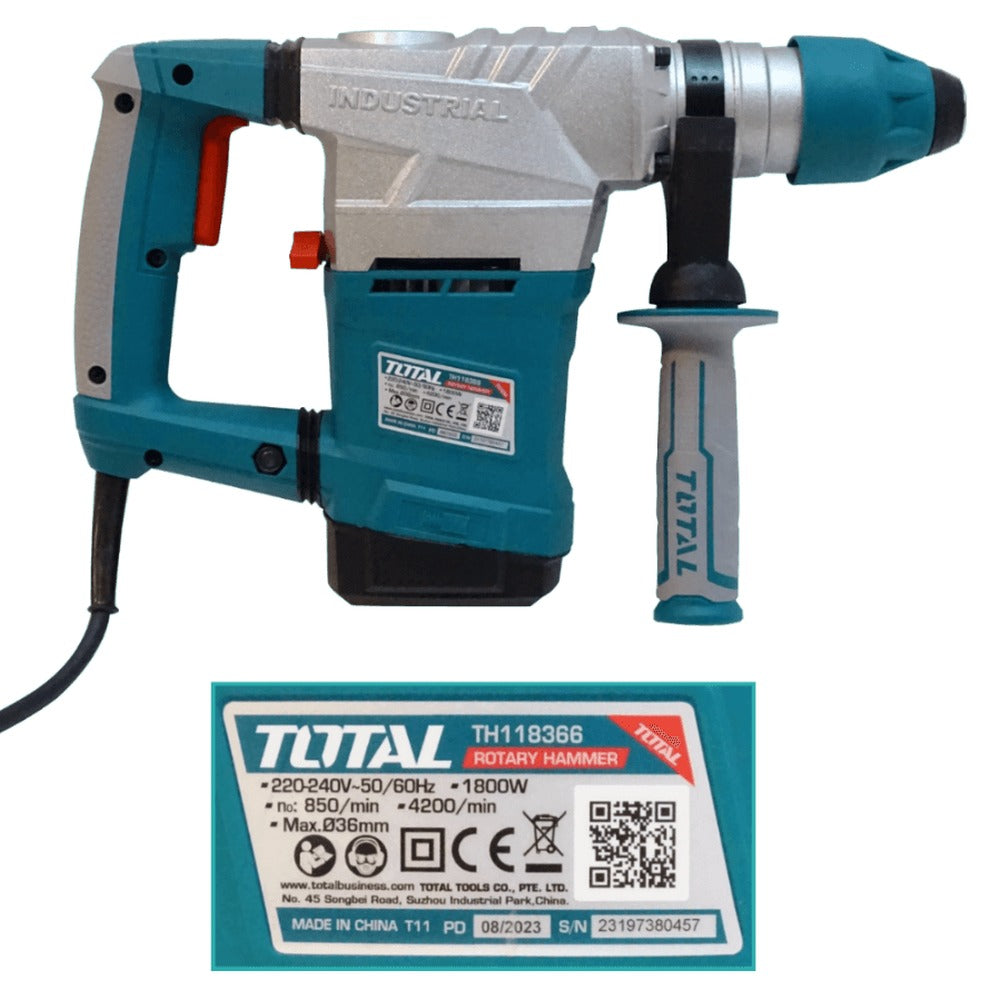ROTO-18 TOTAL Martillo Perforador SDS Plus 1800W 850rpm Enchufe Schuko-16A TH118366