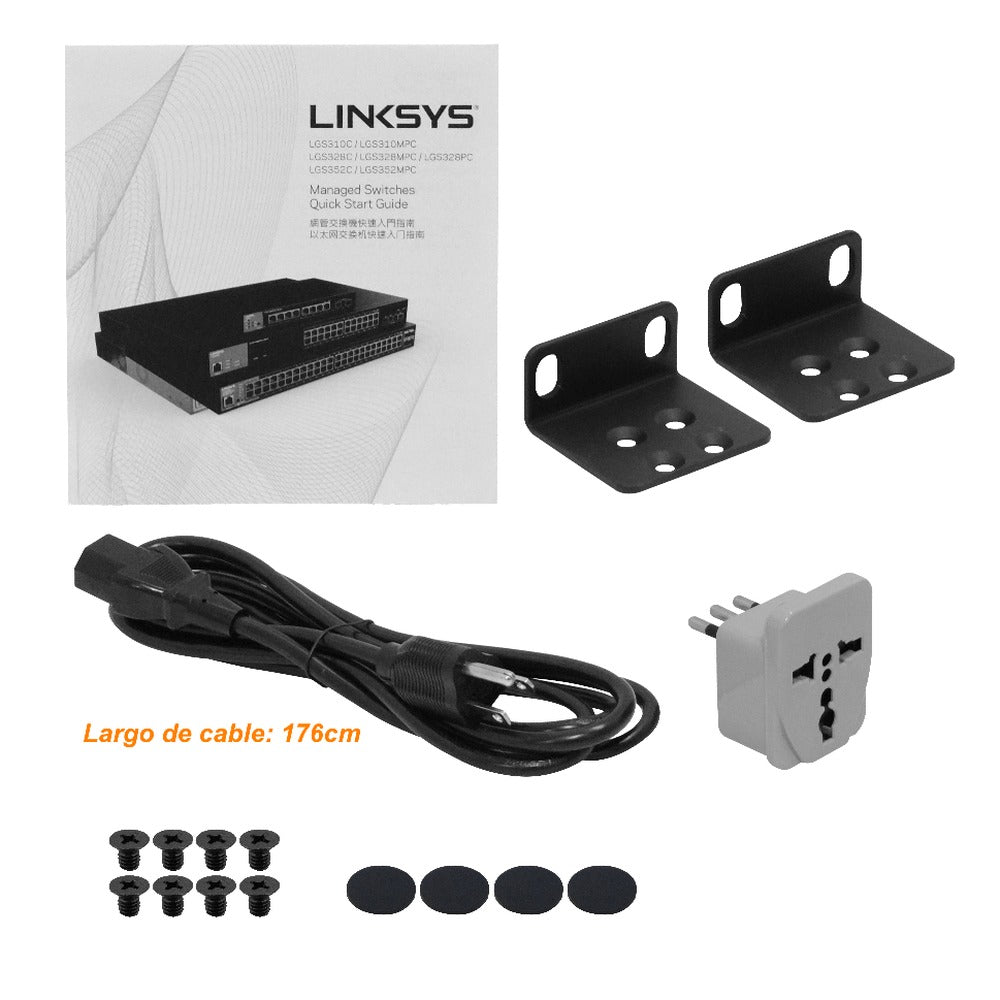LGS328MPC LINKSYS Conmutador 24 puertos 1000 con PoE-at 4 ranuras SFP+10G 410W total Administrable RJ45-Consola Montaje Rack