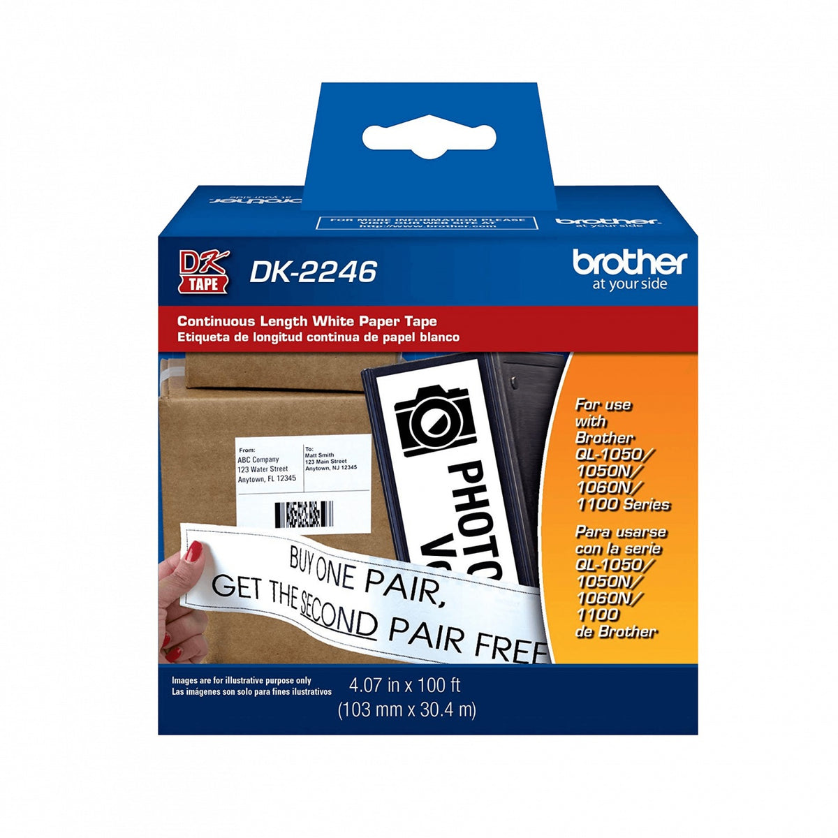 DK2246 BROTHER 103mm 30,4metros Negro sobre Blanco Papel-Continuo Etiquetas p/QL-1