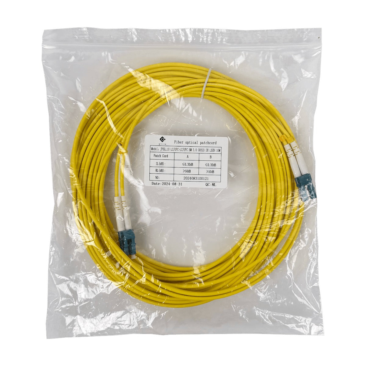 JFSLL10 10mt LC-LC MonoModo SM Duplex Jumper Cable Fibra 3.0mm 9/125um