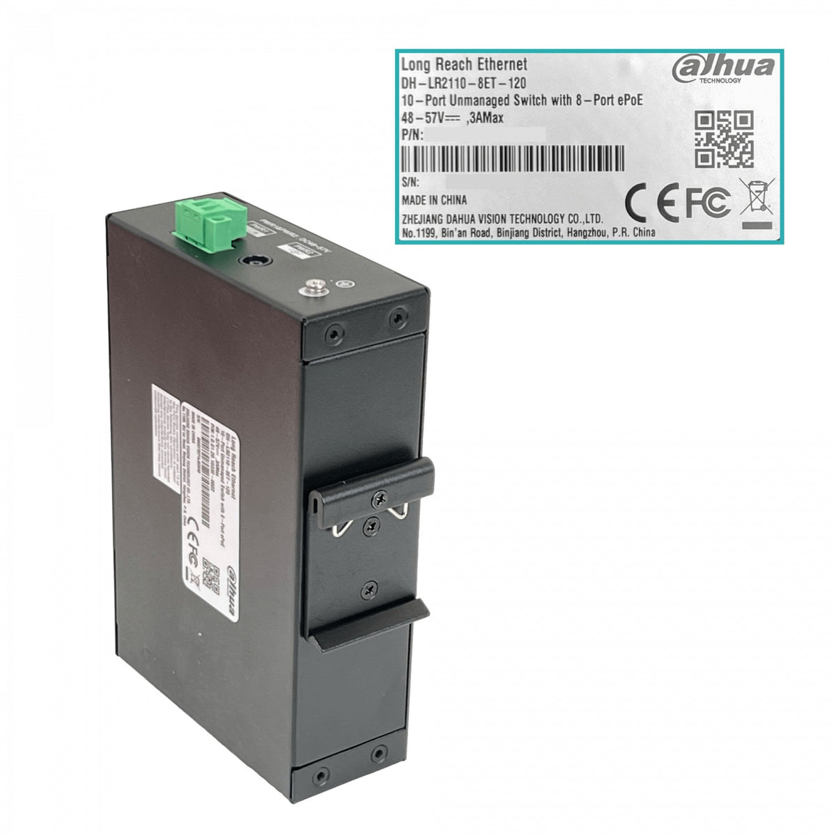 LR2110-8ET DAHUA Conmutador 8 Puertos 100Mbps PoE++ af/at/bt 1 Puerto 1000Mbps 1 Puerto SFP 120W Totales Riel DIN Incluye Fuente 54V