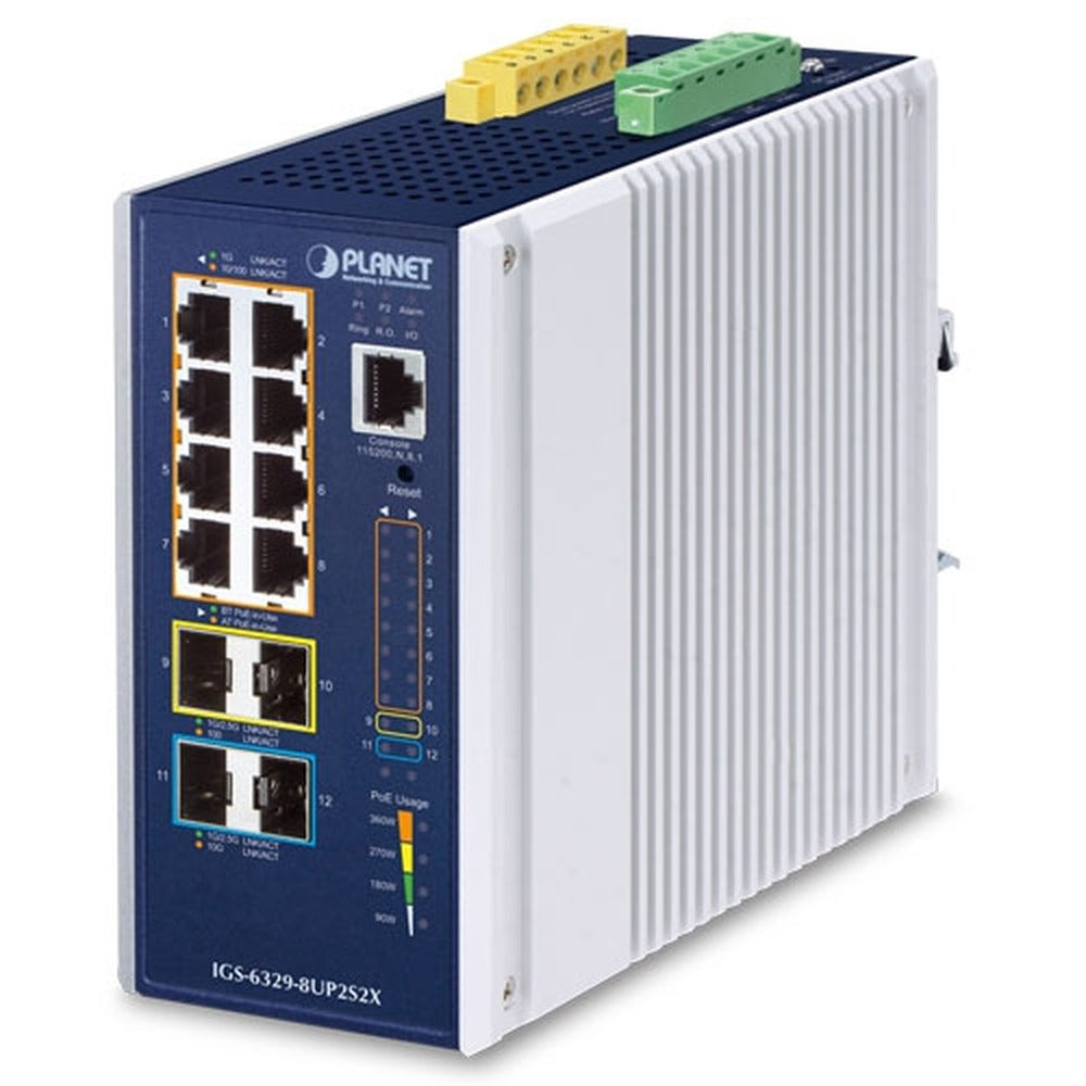 Switch Industrial L3 8 Puertos 10/100/1000T 802.3bt PoE + 2 Puertos 1G/2.5G SFP + 2 Puertos 10G SFP+ Switch Ethernet Administrado (-40~75 grados C)