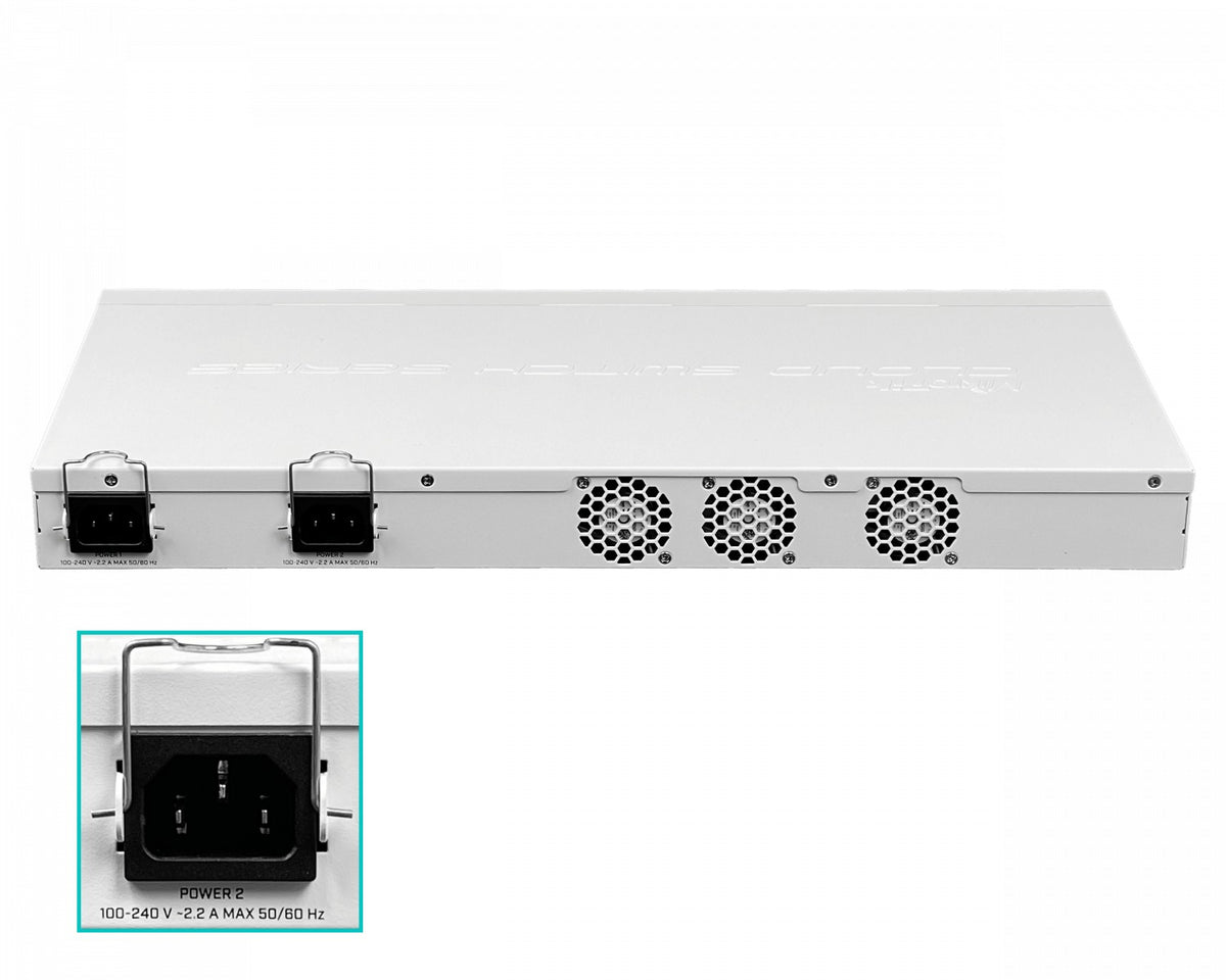 CRS326-24S+2Q+RM MIKROTIK Conmutador Rack 24 Puertos SFP+ 10G 2 Puertos QSFP+ 40G 1 Consola 100Mbps Licencia L5 Doble Fuente Alimentación