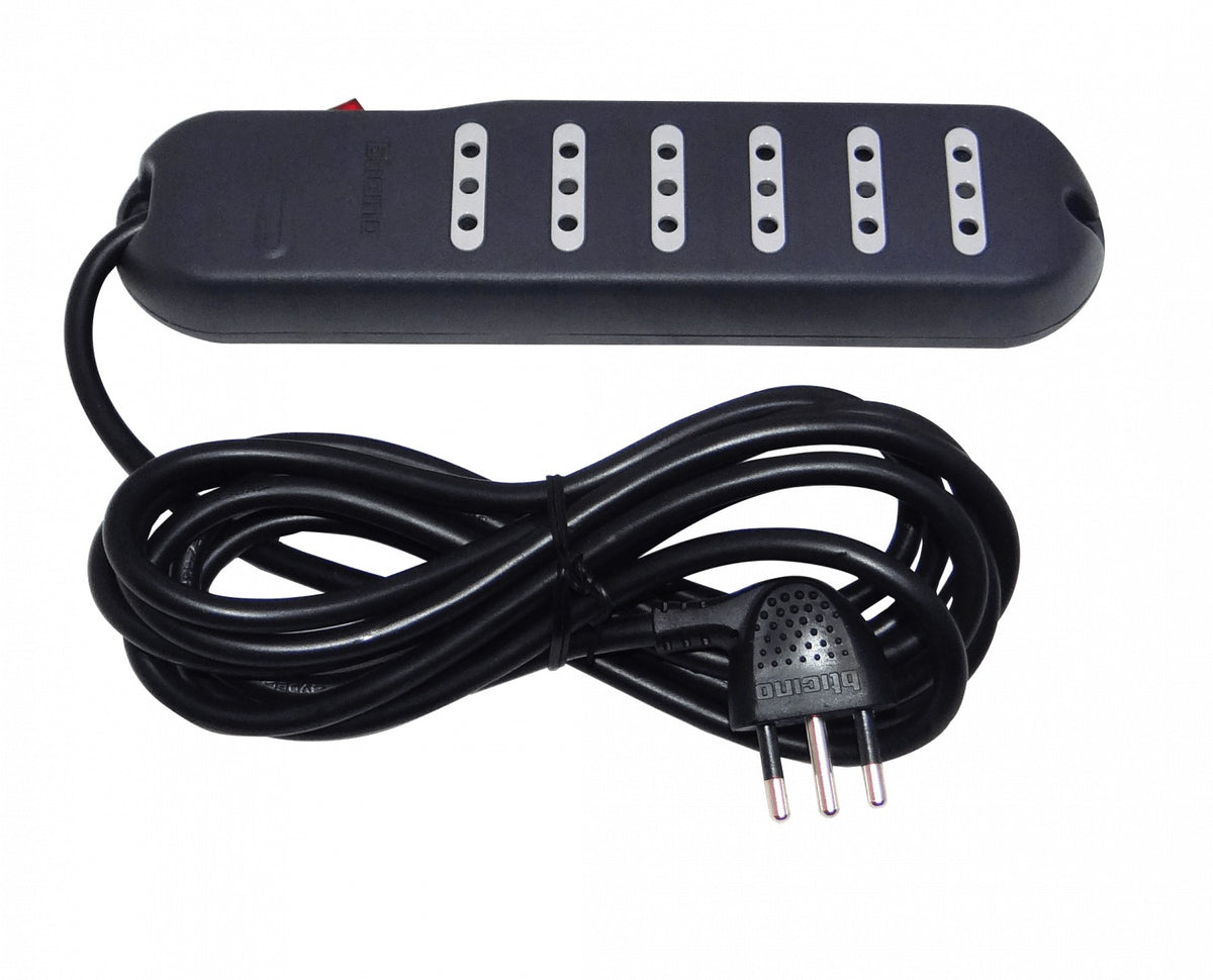 ELG-63 BTICINO 3 Metros 6-TOMAS EXTENSIÓN NEGRO 10A REGLETA INTERRUPTOR-LUMINOSO