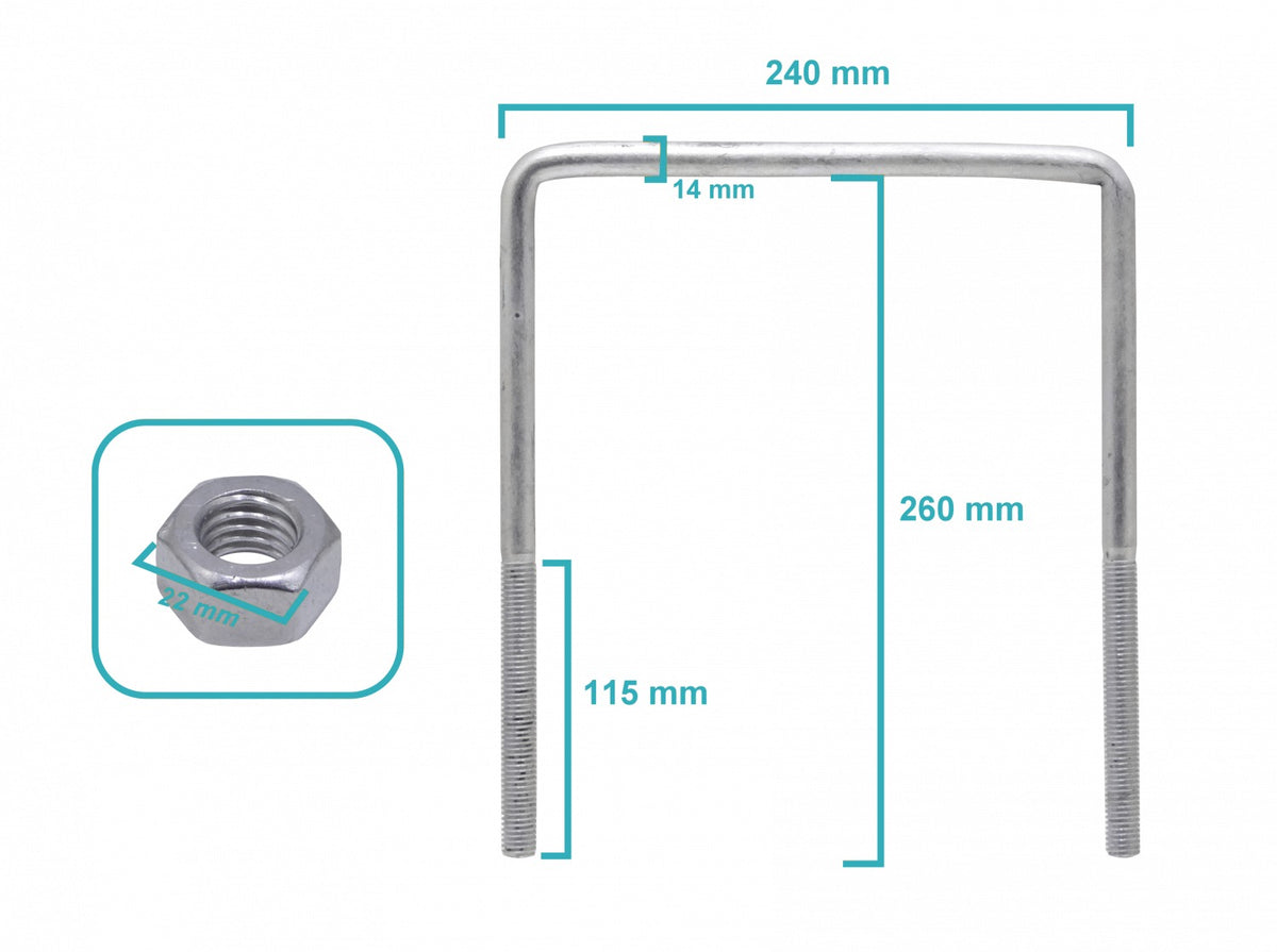 KTL0003. 240x260x14x115mm Sujetador 9/16 BT para Columna Tuercas-15/16-Pulg