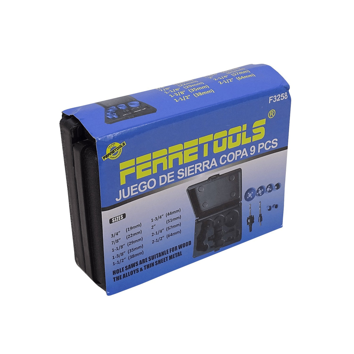 F3258 FERRETOOLS 6-Brocas Corona Madera 19-64mm 3/4-2 1/2pulg Set-9-unidades