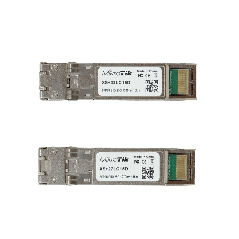 XS+2733LC15D MIKROTIK 1-LC Transceptor bidireccional SFP28 25G compatible SFP+ 10G alcance 15km par 1270/1330nm monomodo