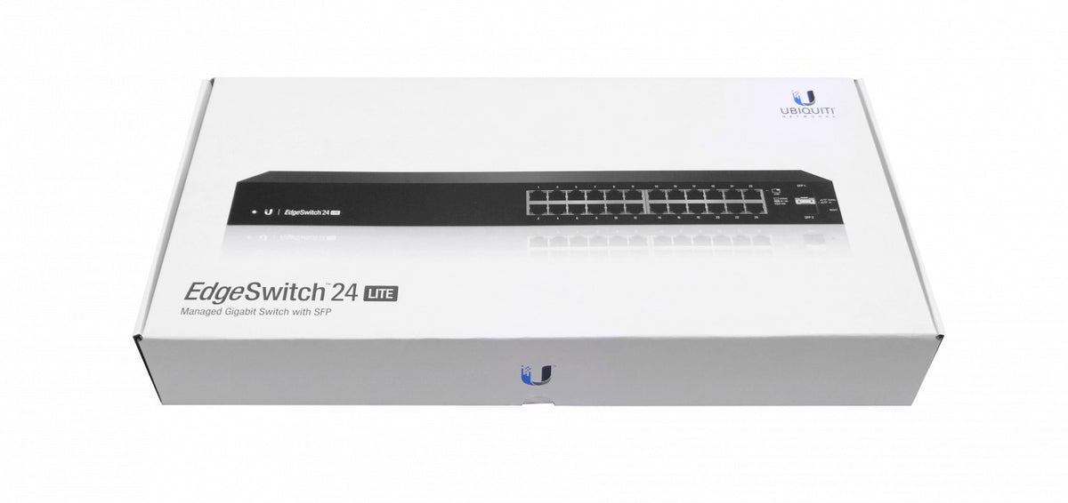 ES24-LITE. Switch gestionable Ubiquiti de 24 puertos 1000, 2 SFP, consola RS232-RJ45, para rack, alimentación 220VAC/25VDC ES-24-LITE-EU. UBIQUITI